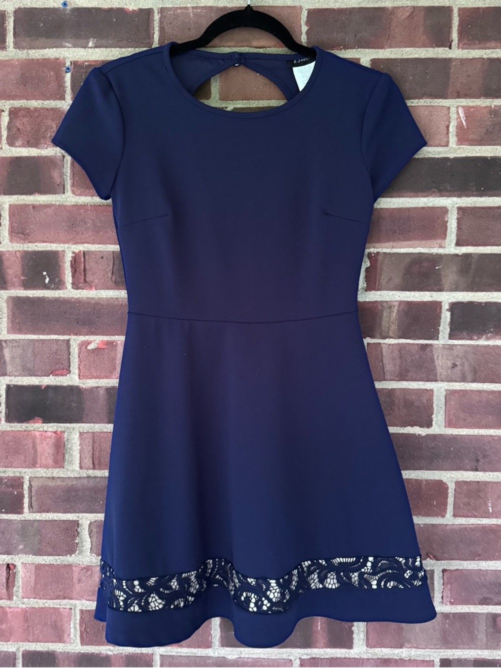 B Darlin Navy Fit & Flare Dress Lace Hem Short Sleeve Juniors 5/6 Women’s XS